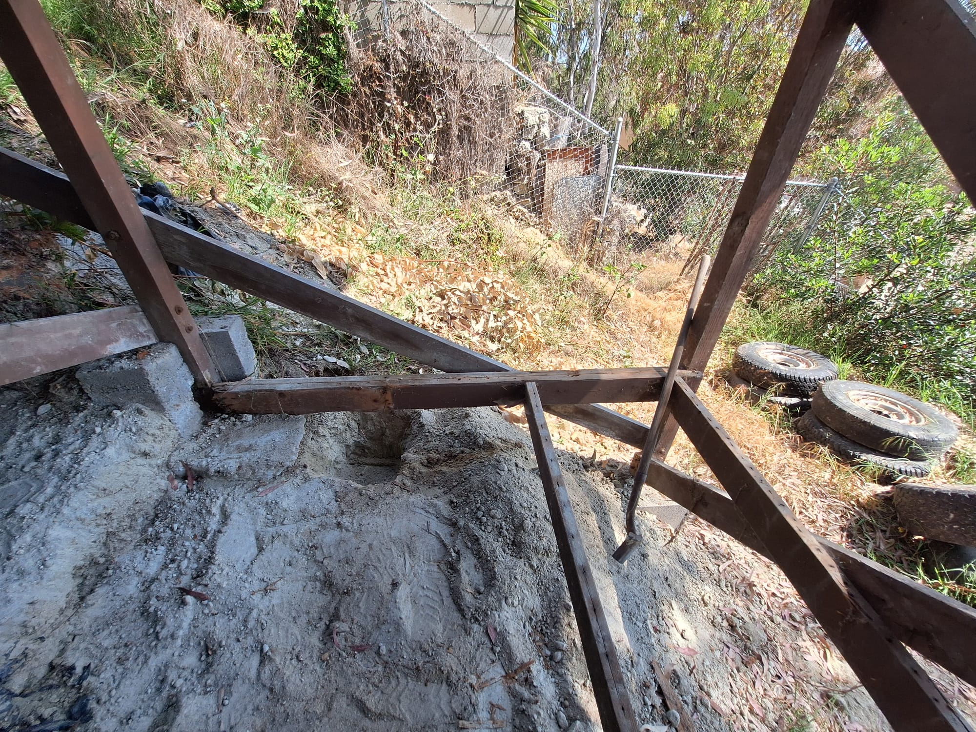 Wood framing during demolition of the exterior structure
